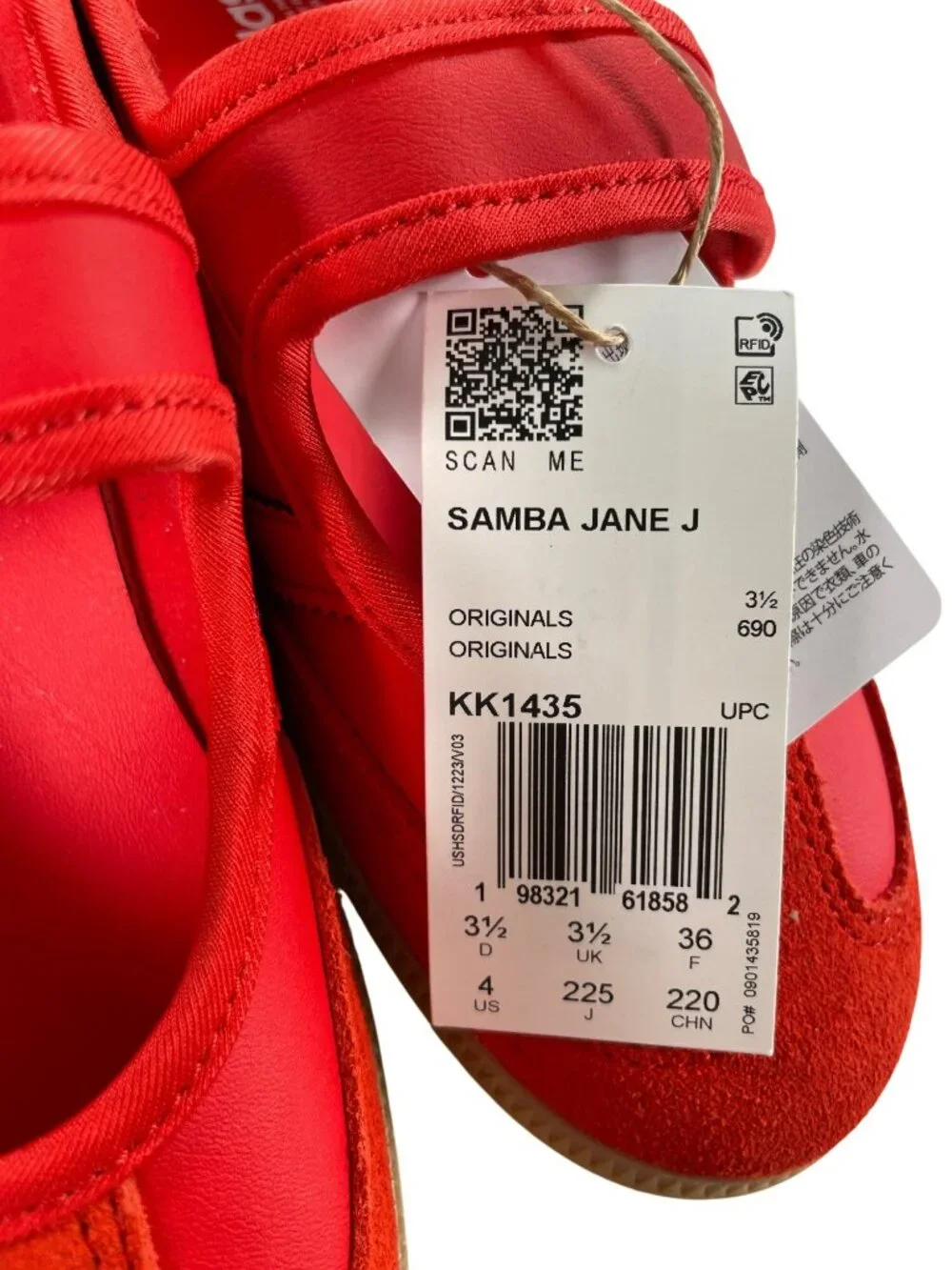 Adidas Samba Jane J Red Shoes Velcro Strap Casual Style KK1435 Kids Size 4 NEW